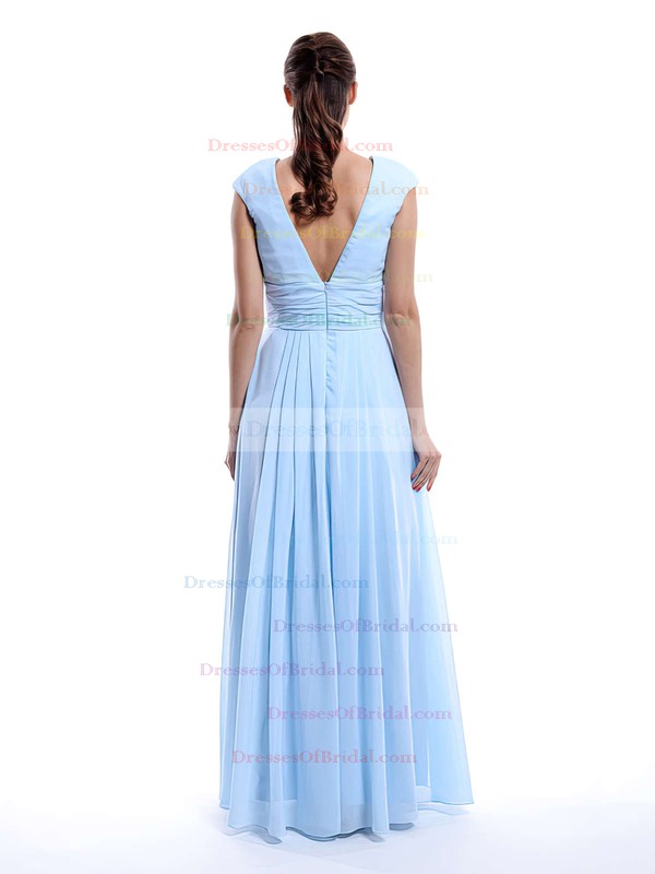 Nicest A-line Chiffon Cap Straps Ruffles V-neck Light Sky Blue Bridesmaid Dress #DOB01012423