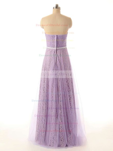 Sweetheart Simple Tulle Lace with Sashes/Ribbons A-line Lilac Bridesmaid Dresses #DOB01012449