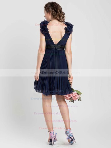 Short/Mini Chiffon Sashes/Ribbons V-neck Different Dark Navy Bridesmaid Dresses #DOB01012454