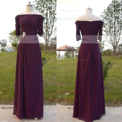 Modern 1/2 Sleeve Off-the-shoulder Pleats Chiffon Purple Mother of the Bride Dress #DOB01021566