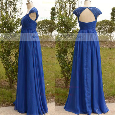 A-line Royal Blue Chiffon Tulle Cap Straps Appliques Lace Sweetheart Mother of the Bride Dress #DOB01021567