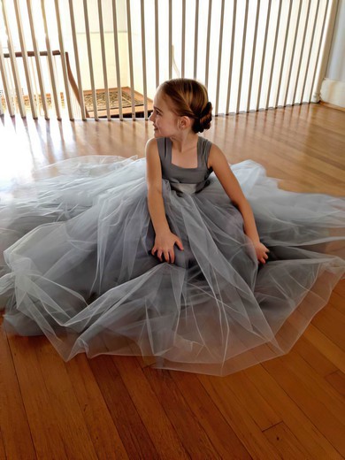 Top A-line Silver Tulle with Bow Square Neckline Flower Girl Dresses #DOB01031798