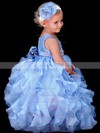 Ball Gown Scoop Neck with Flower(s) Light Sky Blue Organza Flower Girl Dress #DOB01031801