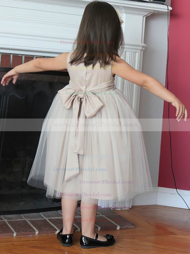 Nice Tulle with Bow Scoop Neck Tea-length Flower Girl Dress #DOB01031806