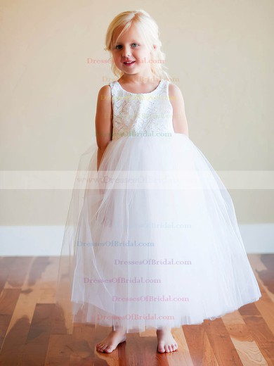 Princess Ruffles Lace Tulle Popular Ankle-length White Flower Girl Dress #DOB01031809