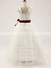 Ivory Satin Tulle Floor-length Straps Sashes/Ribbons Sweetheart Flower Girl Dress #DOB01031811