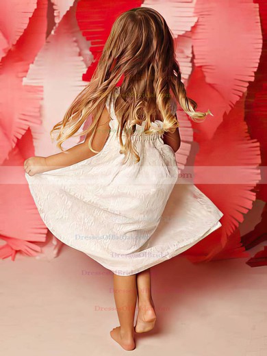 Custom Ivory Square Neckline Straps Ankle-length Lace Flower Girl Dress #DOB01031815