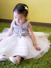 Hot A-line Silver Organza Appliques Lace Tea-length Flower Girl Dress #DOB01031818
