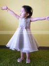 Hot A-line Silver Organza Appliques Lace Tea-length Flower Girl Dress #DOB01031818