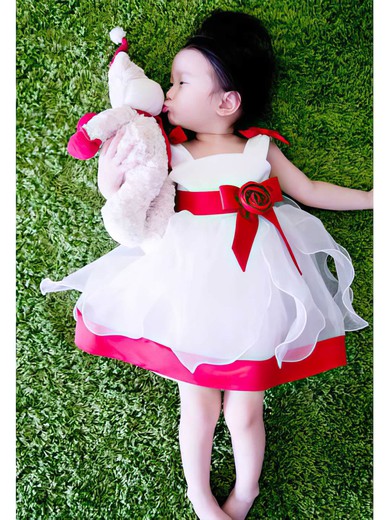 Nicest Square Neckline Multi Colours Satin Organza Flower(s) Tea-length Flower Girl Dress #DOB01031819