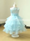 Tea-length Scoop Neck Tiered Light Sky Blue Organza Flower Girl Dress #DOB01031820