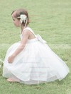 Square Neckline White Satin Tulle with Bow Top Ball Gown Flower Girl Dress #DOB01031825