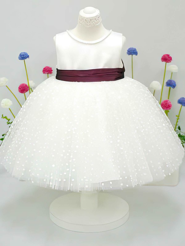 Scoop Neck Ivory Tulle Taffeta Sashes/Ribbons Ball Gown Flower Girl Dress #DOB01031827