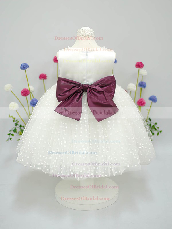 Scoop Neck Ivory Tulle Taffeta Sashes/Ribbons Ball Gown Flower Girl Dress #DOB01031827