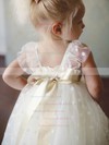 Square Neckline Ball Gown Tea-length Tulle Sashes / Ribbons Flower Girl Dresses #DOB01031831