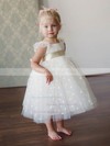 Square Neckline Ball Gown Tea-length Tulle Sashes / Ribbons Flower Girl Dresses #DOB01031831