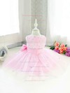 Inexpensive Scoop Neck with Beading Pink Satin Tulle Ball Gown Flower Girl Dress #DOB01031833