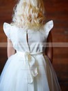 Scoop Neck Cap Straps Ankle-length Ivory Tulle Elastic Woven Satin Flower Girl Dress #DOB01031835