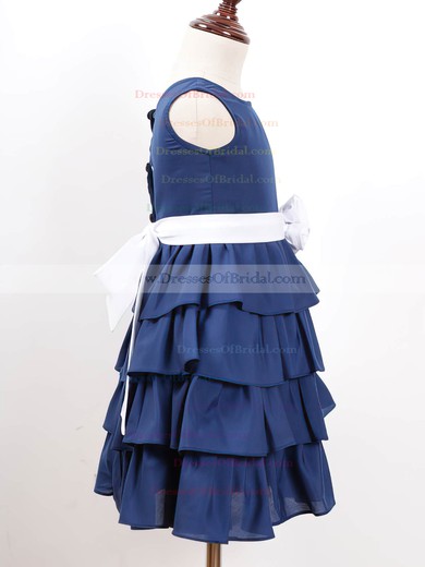 Royal Blue Chiffon Scoop Neck Tiered Sashes/Ribbons Ankle-length Flower Girl Dress #DOB01031836