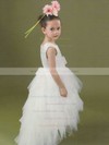 Scoop Neck Princess Court Train Tulle Elastic Woven Satin Tiered Flower Girl Dresses #DOB01031843