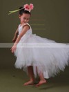 Scoop Neck Princess Court Train Tulle Elastic Woven Satin Tiered Flower Girl Dresses #DOB01031843