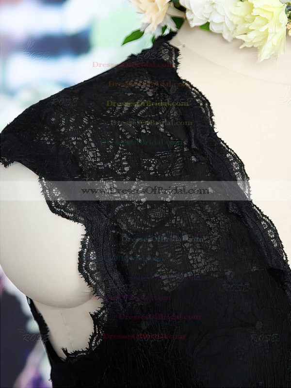 Top V-neck Lace Open Back Black Knee-length Sheath/Column Mother of the Bride Dress #DOB01021573
