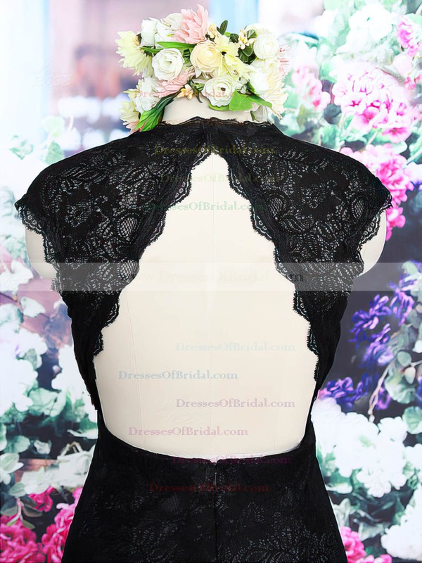 Top V-neck Lace Open Back Black Knee-length Sheath/Column Mother of the Bride Dress #DOB01021573