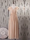 For Cheap Champagne Tea-length Ruffles Lace Chiffon V-neck Mother of the Bride Dress #DOB01021574