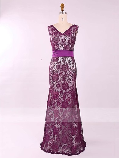 V-neck Lace with Sashes/Ribbons Sheath/Column Latest Mother of the Bride Dress #DOB01021577