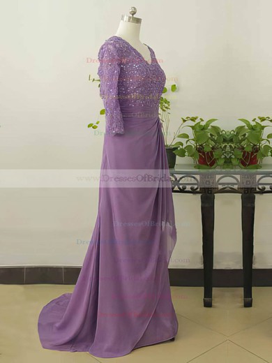 A-line 1/2 Sleeve Chiffon Appliques Lace V-neck Interesting Mother of the Bride Dress #DOB01021578