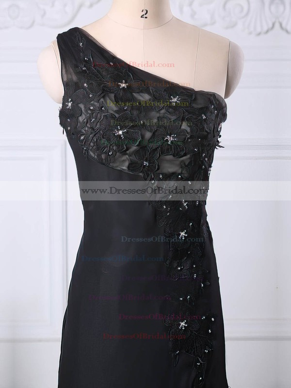 Black Split Front One Shoulder Chiffon Tulle Appliques Lace A-line Mother of the Bride Dress #DOB01021580