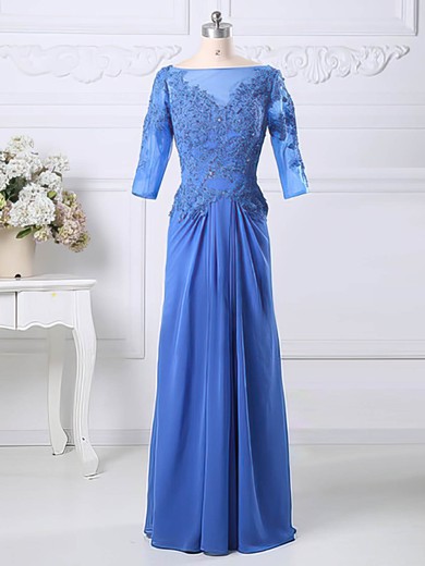 Floor-length 1/2 Sleeve Chiffon Tulle Appliques Lace Scoop Neck Mother of the Bride Dresses #DOB01021583