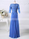 Floor-length 1/2 Sleeve Chiffon Tulle Appliques Lace Scoop Neck Mother of the Bride Dresses #DOB01021583