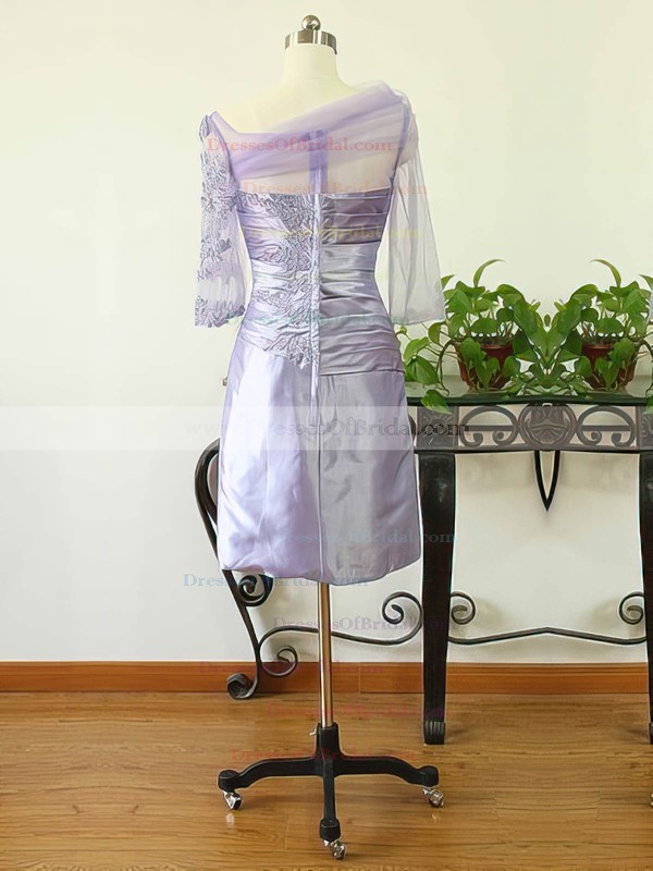 Sheath/Column 3/4 Sleeve Tulle Silk-like Satin Appliques Lace Square Neckline Lavender Mother of the Bride Dress #DOB01021591