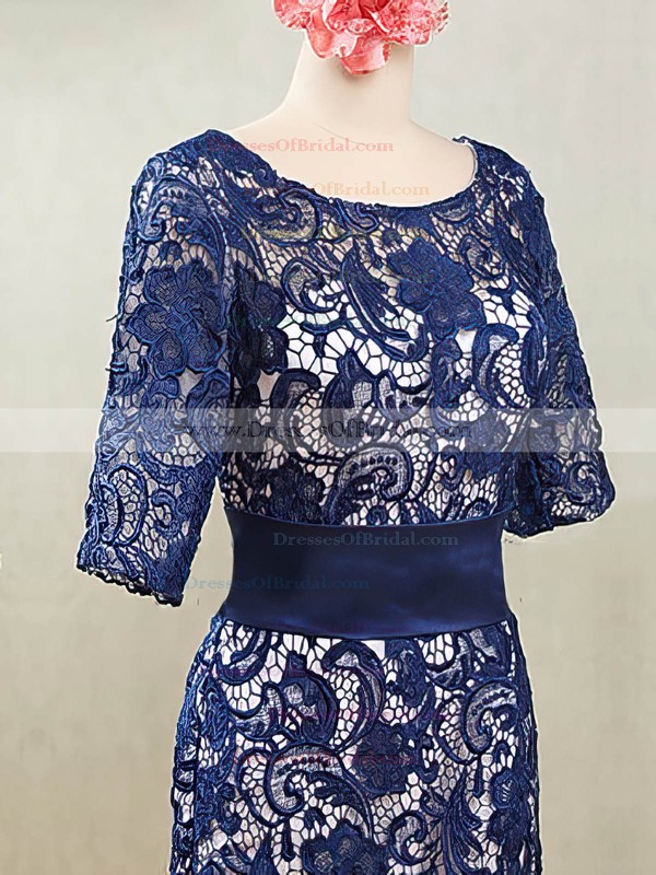 Scoop Neck Royal Blue Lace with Sashes / Ribbons Knee-length 1/2 Sleeve Mother of the Bride Dresses #DOB01021595