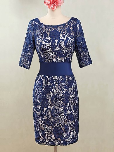 Scoop Neck Royal Blue Lace with Sashes / Ribbons Knee-length 1/2 Sleeve Mother of the Bride Dresses #DOB01021595
