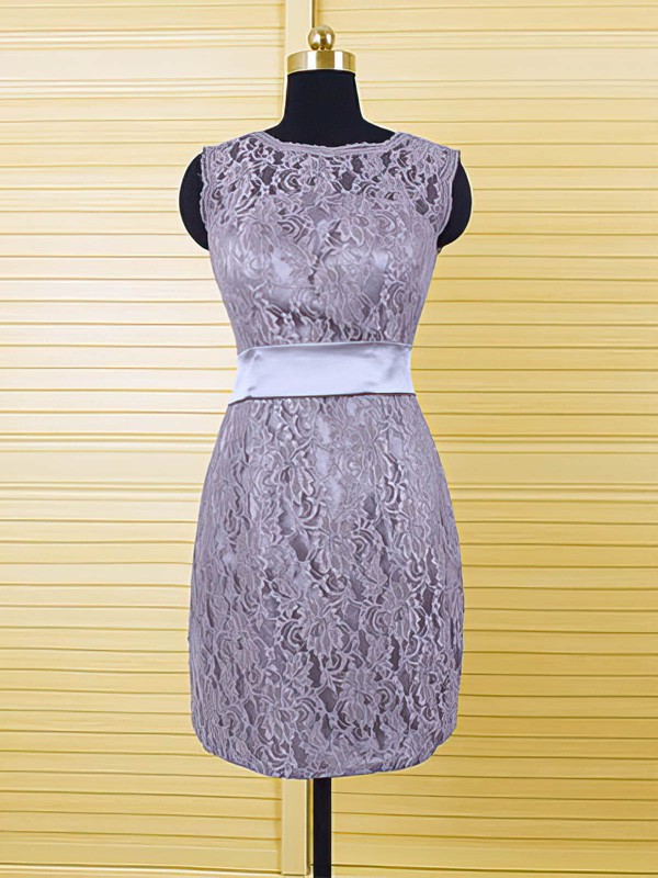 Elegant Sheath/Column Gray Lace with Sashes / Ribbons Scoop Neck Mother of the Bride Dresses #DOB01021606