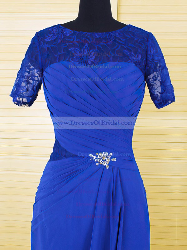 Royal Blue A-line Chiffon Lace Ruffles Short Sleeve Scoop Neck Mother of the Bride Dresses #DOB01021610