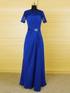 Royal Blue A-line Chiffon Lace Ruffles Short Sleeve Scoop Neck Mother of the Bride Dresses #DOB01021610