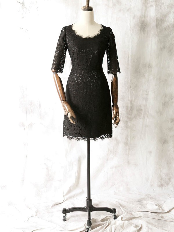 Online Scoop Neck Black Lace 1/2 Sleeve Sheath/Column Mother of the Bride Dresses #DOB01021612