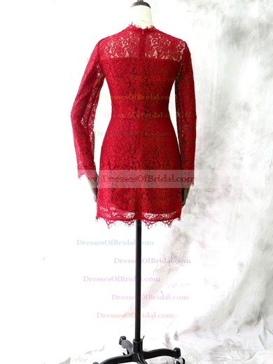 Red Scoop Neck Long Sleeve Lace Popular Short/Mini Mother of the Bride Dresses #DOB01021613
