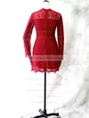 Red Scoop Neck Long Sleeve Lace Popular Short/Mini Mother of the Bride Dresses #DOB01021613