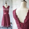 Exclusive Knee-length Lace-up Lace Sashes/Ribbons V-neck Mother of the Bride Dresses #DOB01021622
