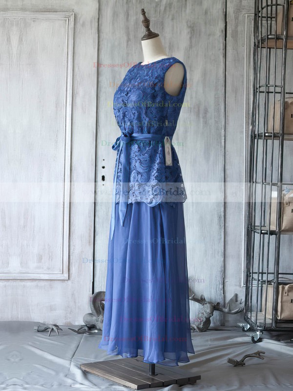 Royal Blue A-line Chiffon Lace Sashes / Ribbons Scoop Neck Mother of the Bride Dress #DOB01021623