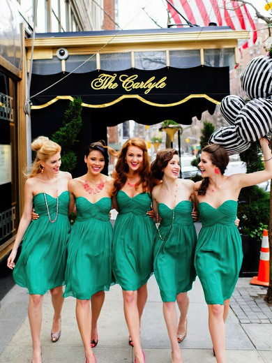 Green Chiffon Ruffles Lace-up Short/Mini Empire Bridesmaid Dresses #DOB01012463