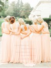 Girls Sweep Train Chiffon Lace Scoop Neck Pearl Pink Bridesmaid Dresses #DOB01012467