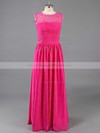 Girls Sweep Train Chiffon Lace Scoop Neck Pearl Pink Bridesmaid Dresses #DOB01012467