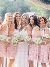 Casual Scoop Neck Pink Lace with Sashes/Ribbons Short Bridesmaid Dress #DOB01012468