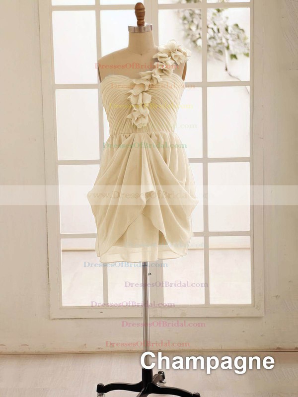 One Shoulder Light Sky Blue Chiffon Flower(s) A-line Bridesmaid Dress #DOB01012471