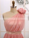 Girls Chiffon Flower(s) Short/Mini One Shoulder Bridesmaid Dresses #DOB01012472